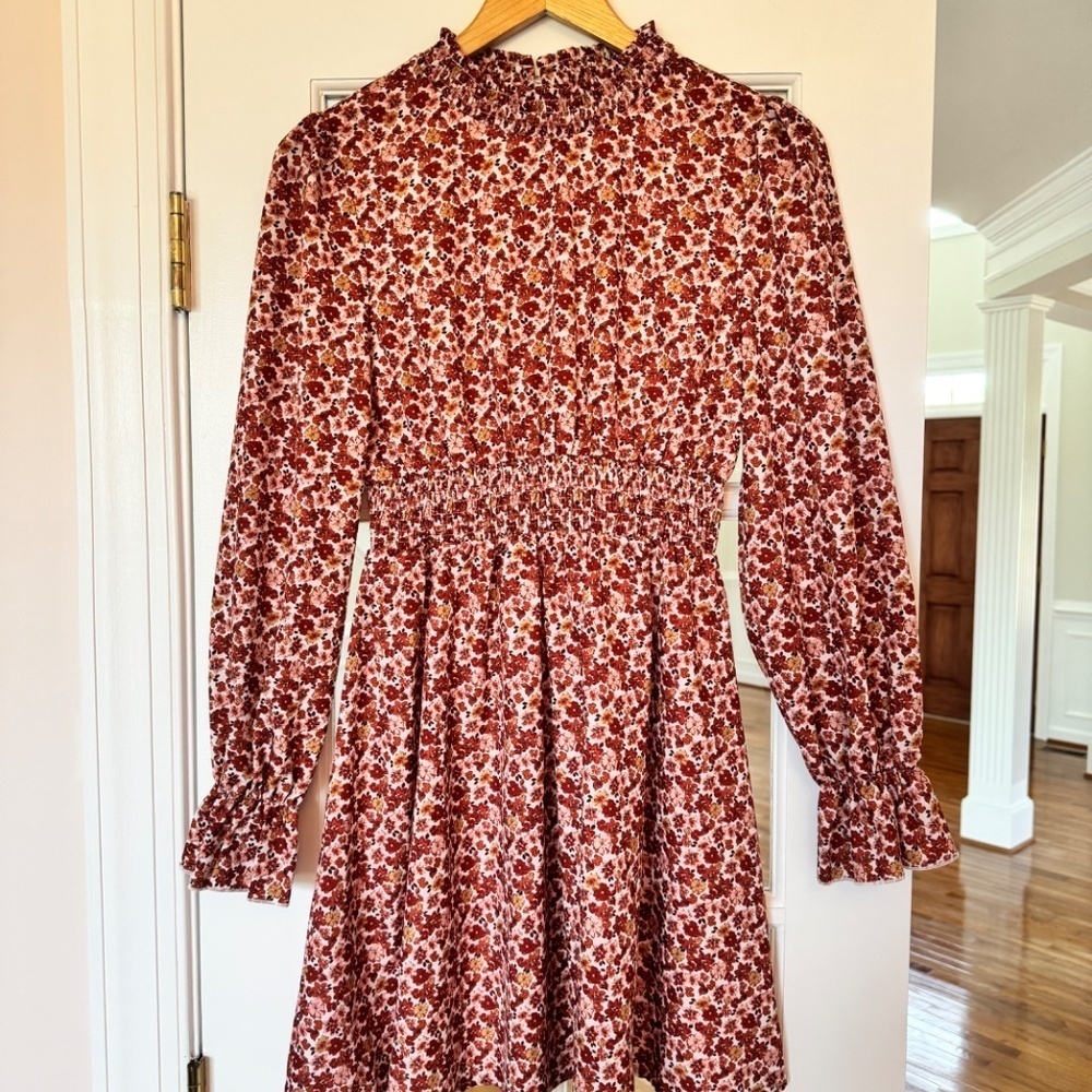 Supshe Ditsy Floral Print Ruffled Smocked Mini Dress, SIZE SMALL - Picture 4 of 6